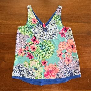 Lilly Pulitzer Aqua Floral V-Neck florin reversible top